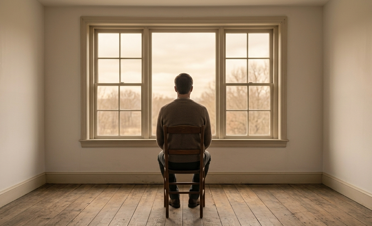 Person am Fenster in stillem Raum – innere Arbeit ohne Worte