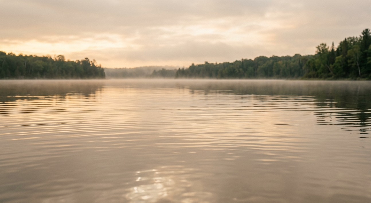 Ruhige Wasseroberfläche im Morgenlicht – Innerwork Coaching App